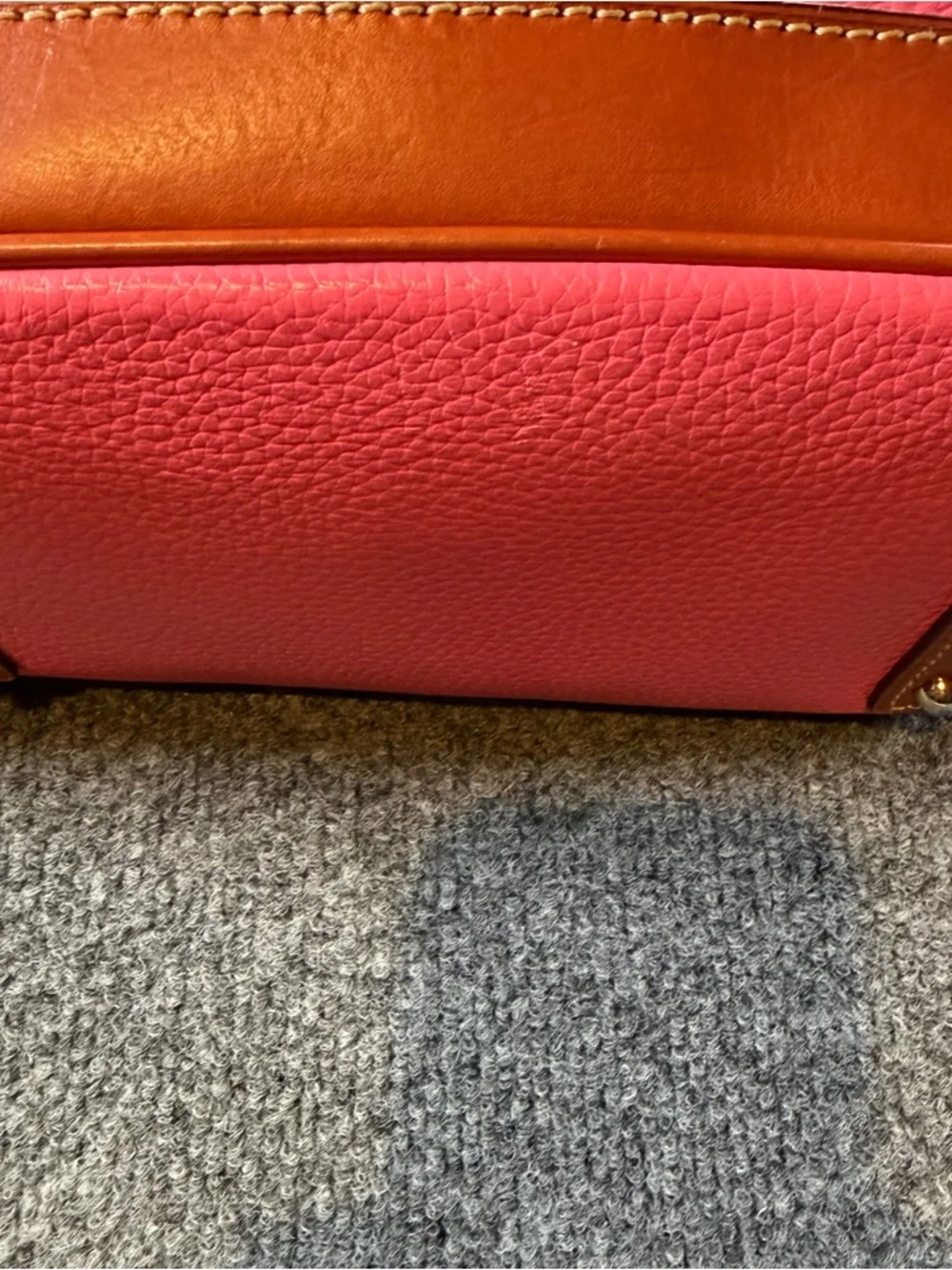 Dooney & Bourke Hot Pink Leather Satchel with Brown Trim - Picture 4 of 13